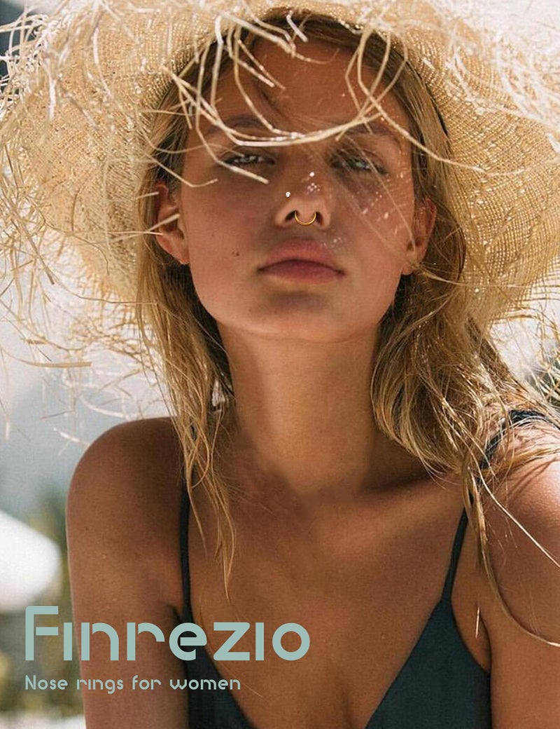 FINREZIO Surgical Steel Nose Ring Studs Gold Nose Studs Hoop Noses Ring for Women Hypoallergenic 18G 20G 22G Noses Rings Stud Nose Piercing Jewelry - Image 5